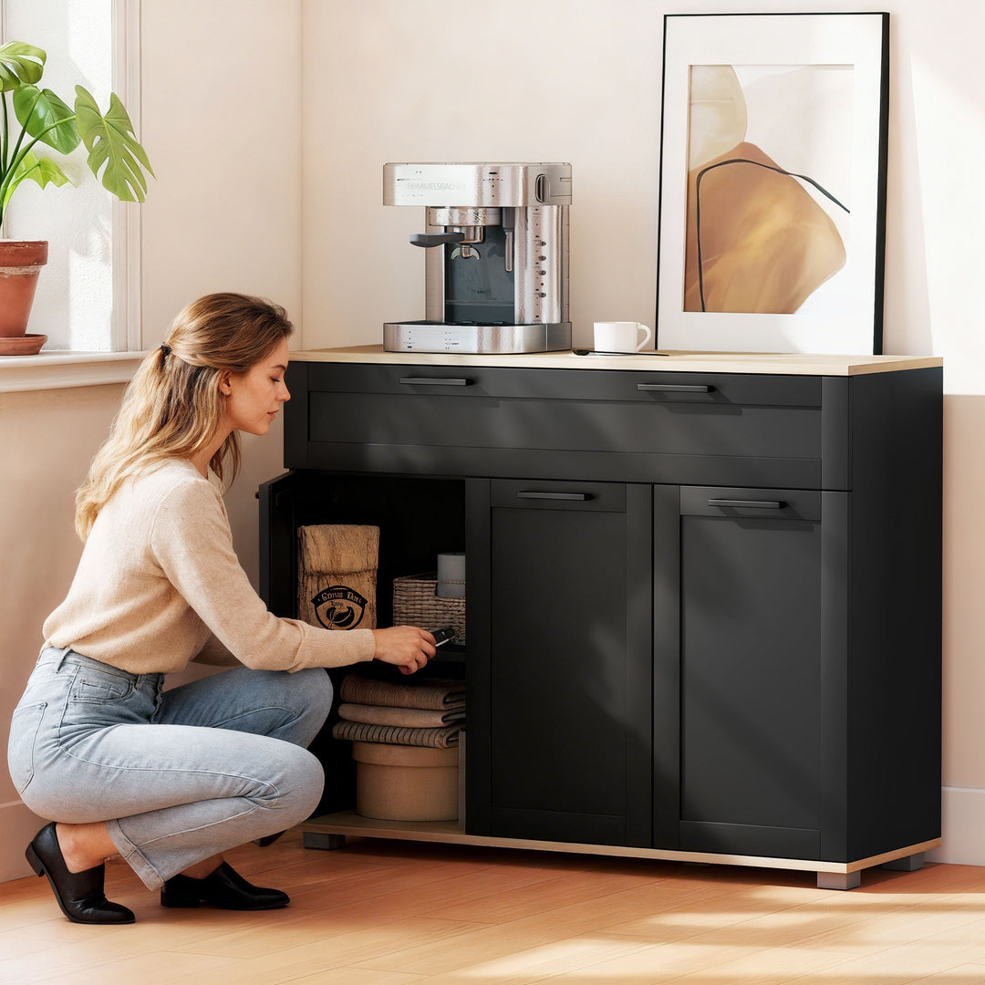 HOMCOM Sideboard Buffet Cabinet, Modern 40" Coffee Bar Cabinet with Wide Drawer, 3 Doors and 2 Adjustable Shelves, White