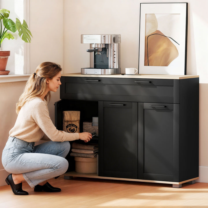 HOMCOM Sideboard Buffet Cabinet, Modern 40" Coffee Bar Cabinet with Wide Drawer, 3 Doors and 2 Adjustable Shelves, White