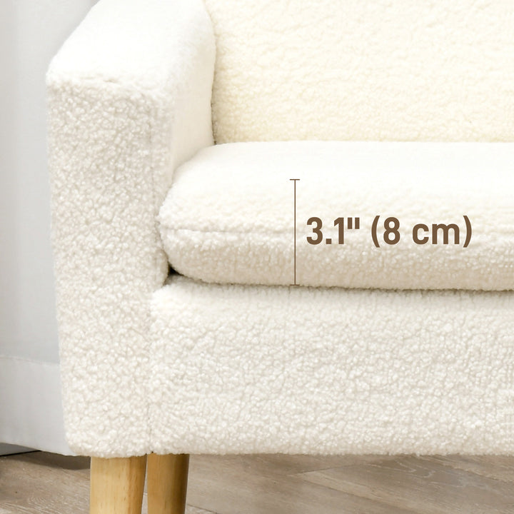 HOMCOM Fabric Accent Chair, Modern Upholstered Armchair with Wood Legs and Wide Padded Seat, Cream White