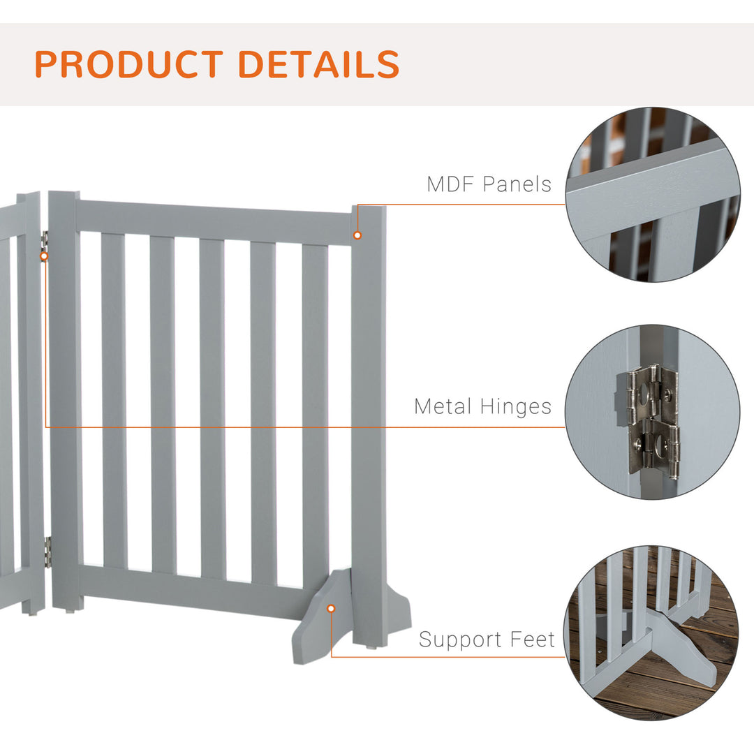 PawHut 23.5"H Foldable Dog Gate with Door, 4 Panels Freestanding Pet Gate Barriers Indoor with Support Feet, Puppy Fence for Small Dogs, Grey