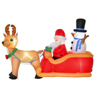 HOMCOM 6.5 ft Christmas Inflatable Santa Claus & Snowman on Sleigh with Reindeer, Blow up Christmas Decorations with LED Lights