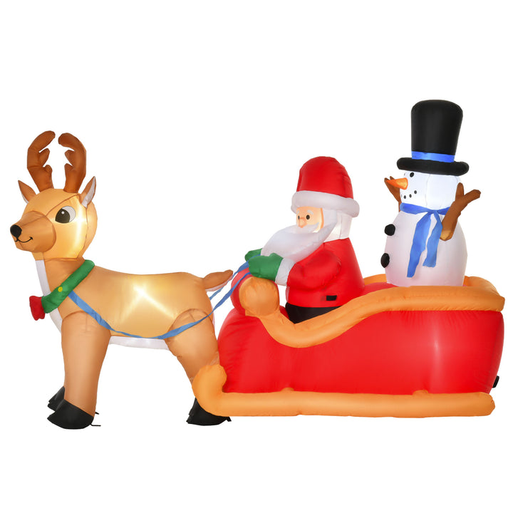 HOMCOM 6.5 ft Christmas Inflatable Santa Claus & Snowman on Sleigh with Reindeer, Blow up Christmas Decorations with LED Lights