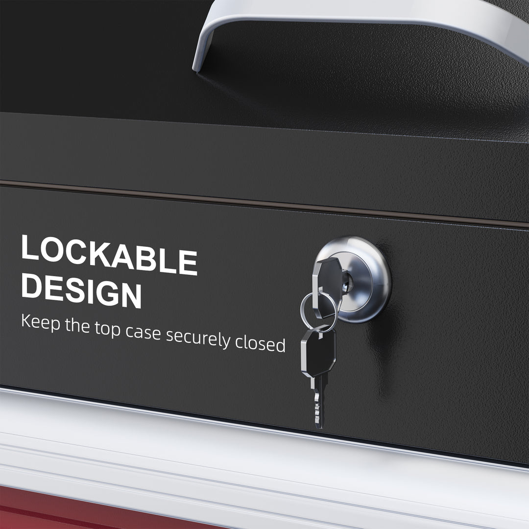 HOMCOM Tool Cart on Wheels, Utility Cart with Wheels, Ball Bearing Drawer, Storage Trays for Garage, Warehouse, Workshop, Red