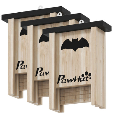 PawHut 3PCs Wooden Bat Boxes, Bat Houses Designed to Attract Bats & Easy to Hang for Outdoor, Garden, Farm, 18 x 6 x 22.5 cm
