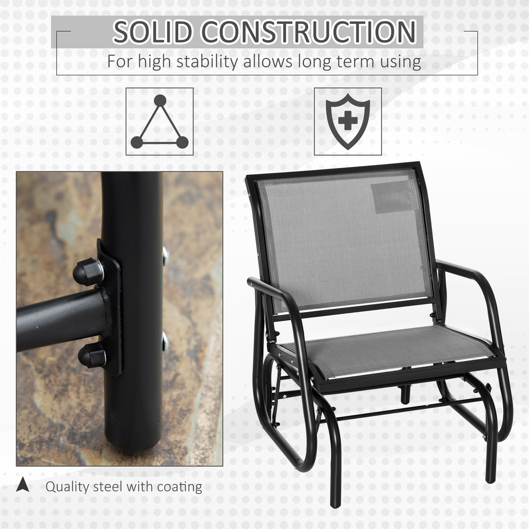 Outsunny Patio Glider with Breathable Mesh Fabric Seat & Backrest, Metal Frame Outdoor Glider Swing Chair with Armrests, Black