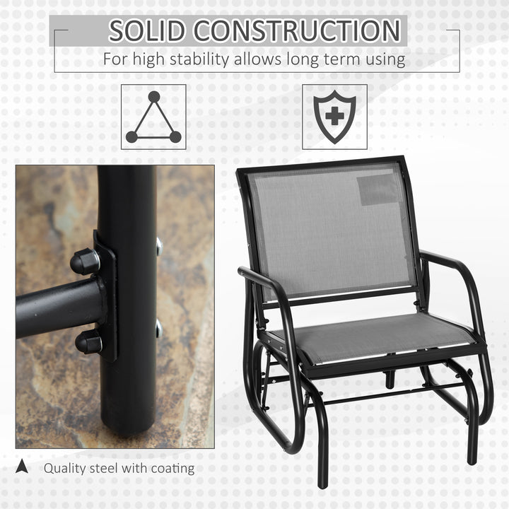 Outsunny Patio Glider with Breathable Mesh Fabric Seat & Backrest, Metal Frame Outdoor Glider Swing Chair with Armrests, Black