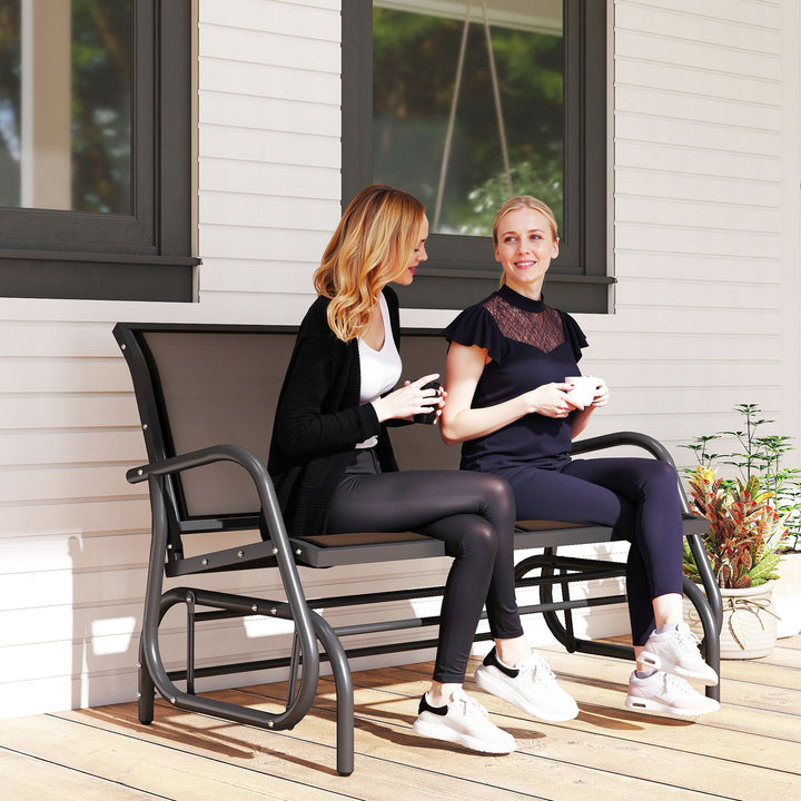 Outsunny Patio Double Glider Bench Swing Chair Rocker Heavy-Duty Loveseat Outdoor Garden Rocking Bench Steel Frame Sling Fabric Seat Black