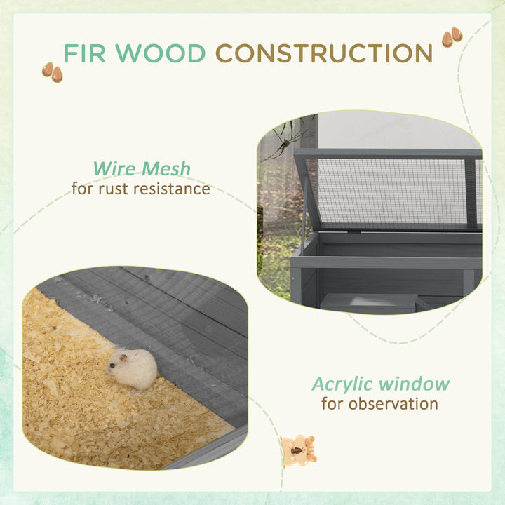 PawHut Small Animals Kit Hutch w/ Sliding Tray, Exercise Play House for Dwarf Hamsters, Gerbils, Chinchillas, Natural Wood