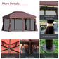 Outsunny 10 x 13ft Aluminum Frame Gazebo Canopy Double Tier Garden Shelter with Netting and Curtains, Coffee