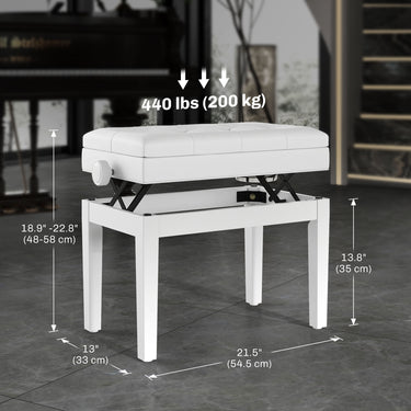 HOMCOM Adjustable Piano Bench with Storage and Soft PU Leather Padded, with Enough Music Storage Design, White