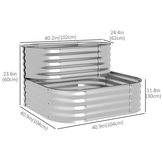 Outsunny 3.4'x3.4'x1' Outdoor Raised Garden Bed, 2-Tier Galvanized Planter Box with Safety Edging for Vegetable, Flower, Fruit
