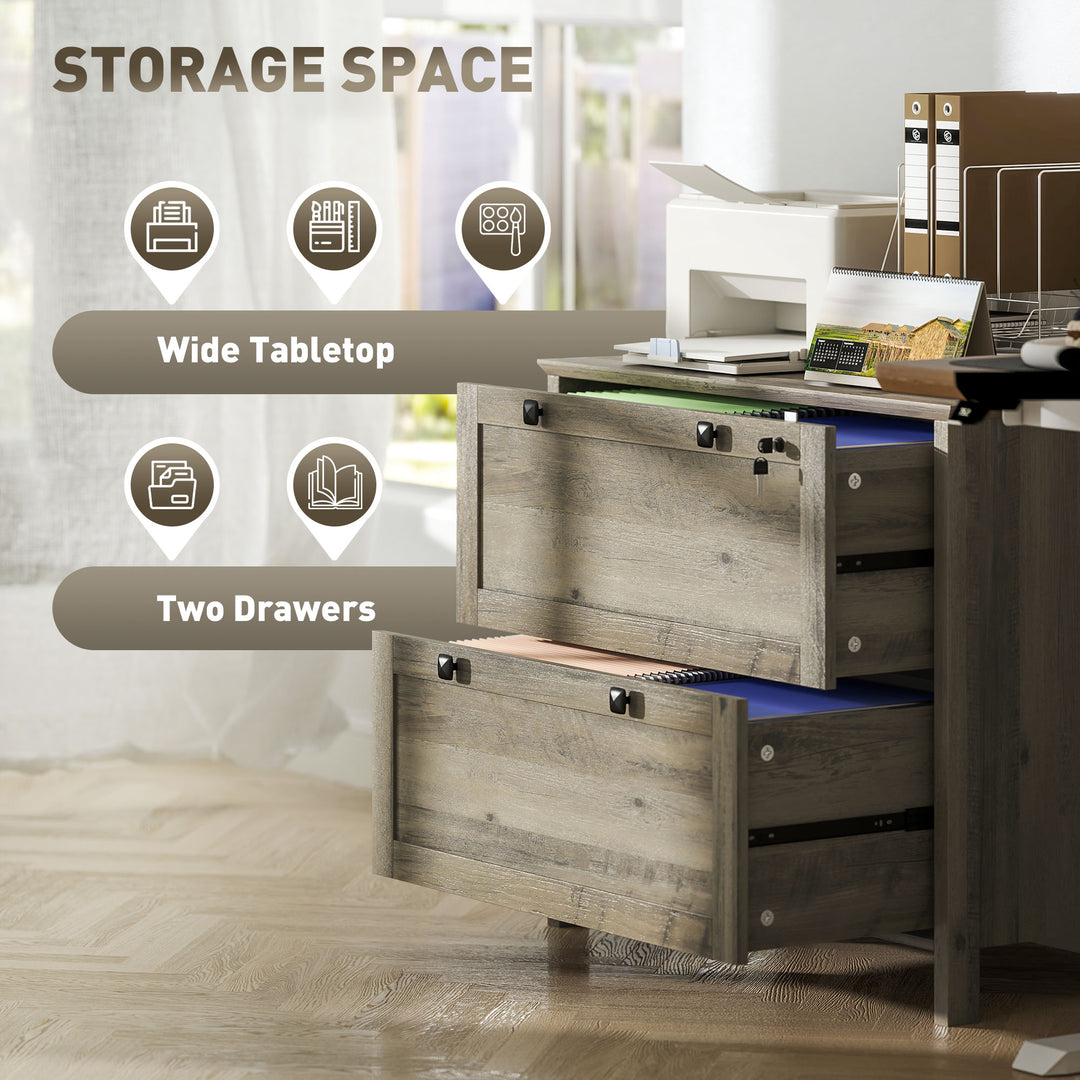 HOMCOM 2 Drawer File Cabinet, Lockable Filing Cabinet with Adjustable Hanging Bar for Letter, A4 and Legal Size, White