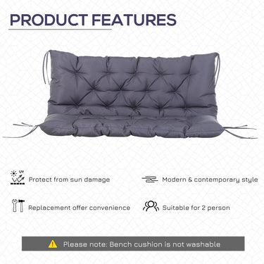 Outsunny 2 Seater Garden Bench Cushion, Soft Thick Outdoor Non-Slip 2 Seater Soft Pad With Backrest for Garden Patio, 52" x 43" x 4", Dark Grey