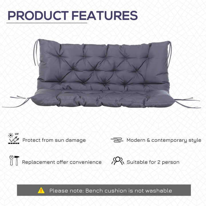 Outsunny 2 Seater Garden Bench Cushion, Soft Thick Outdoor Non-Slip 2 Seater Soft Pad With Backrest for Garden Patio, 52" x 43" x 4", Dark Grey