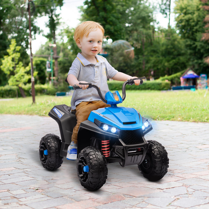 Qaba 12V Kids ATV with Four Wheels Spring Suspension, Forward & Backward, LED Light, MP3, Music, Blue
