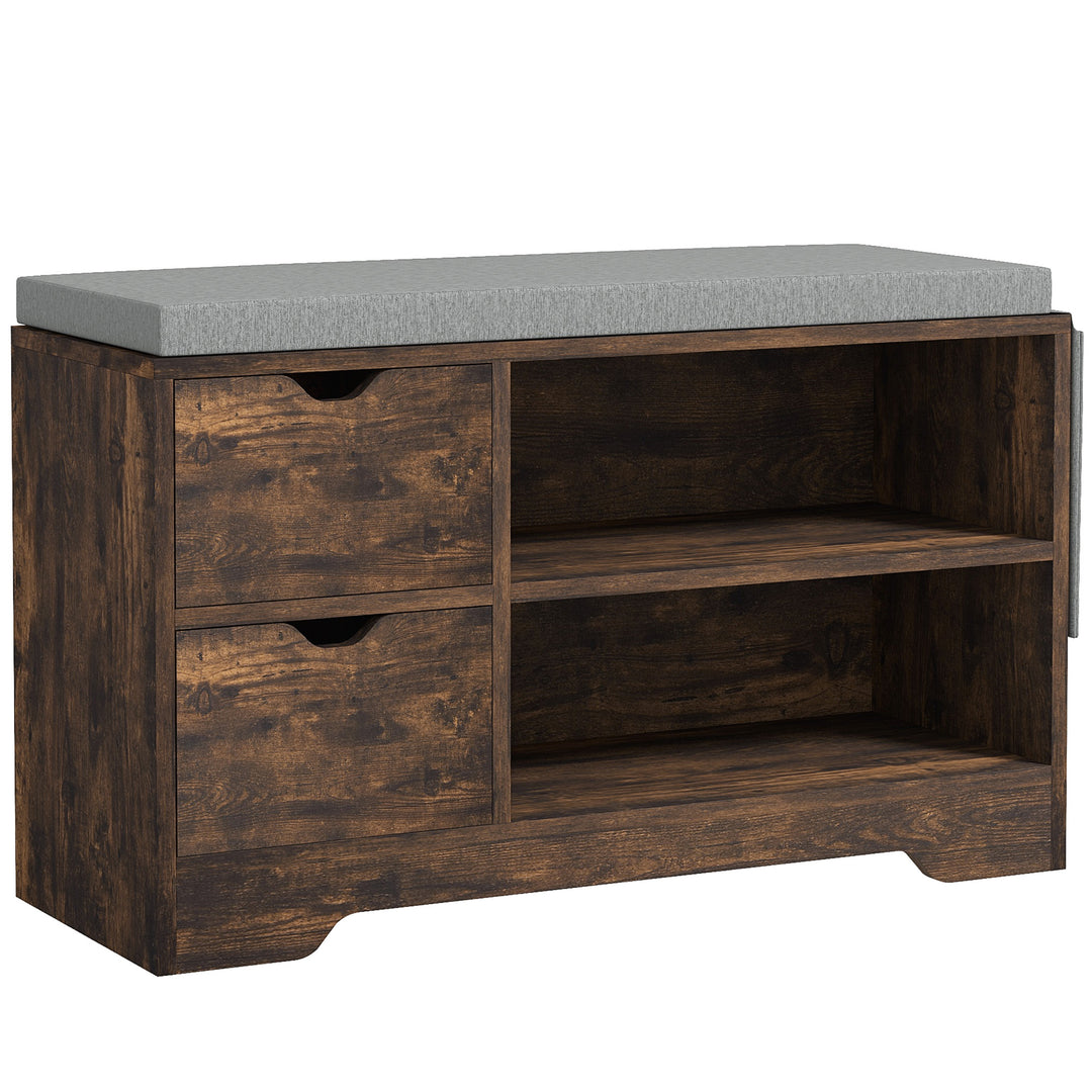 HOMCOM Upholstered Shoe Storage Bench w/ Seat, Entrance Bench w/ Drawer Open Shelves and Pocket for Hallway, White