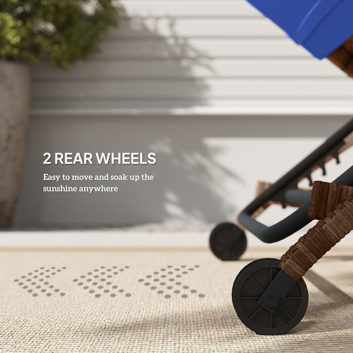 Outsunny Set of 2 Wicker Chaise Lounge Chair Outdoor Patio Lounger with 5 Adjustable Back, Wheels, Cushion and Armrests, Blue