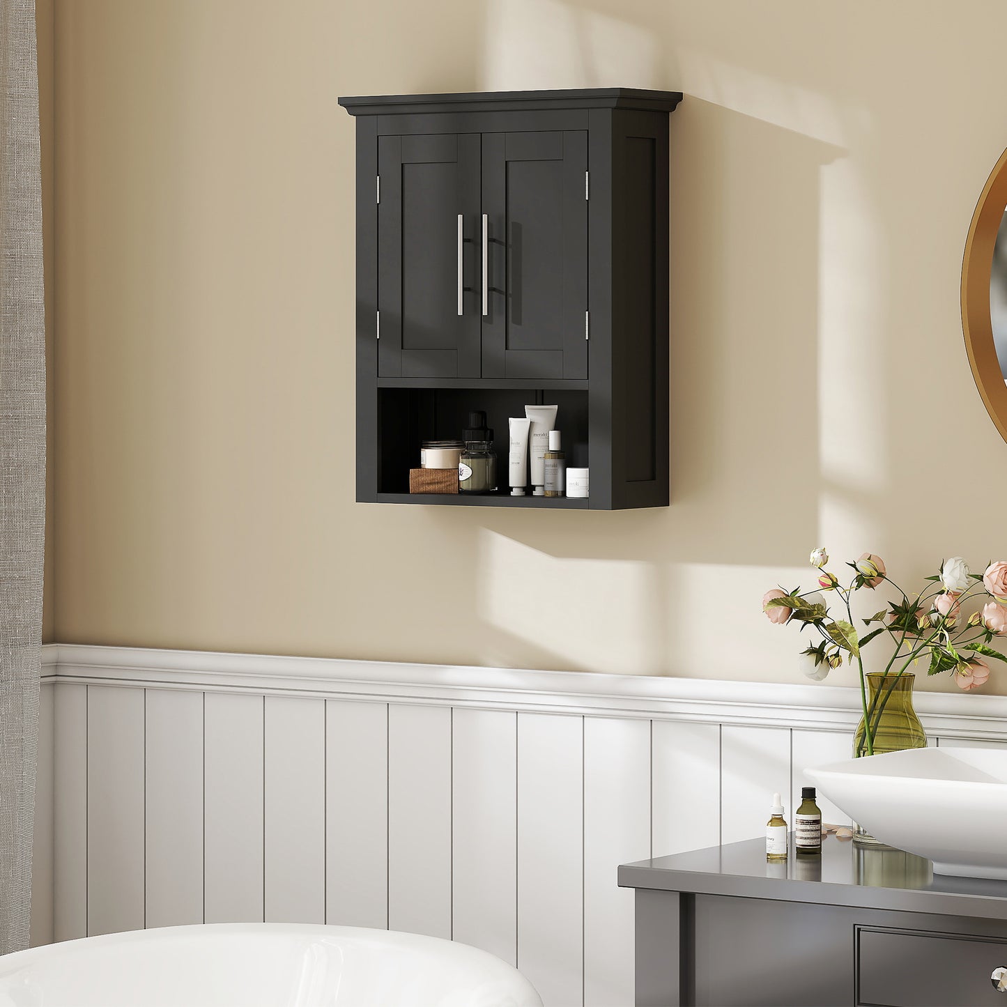 kleankin Bathroom Wall Cabinet, Medicine Cabinet, Toilet Storage Cabinet with Shelf for Living Room and Entryway, White