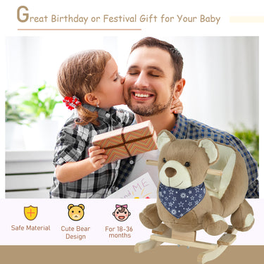 Qaba Kids Ride-On Rocking Horse Toy Bear Style Rocker with Fun Music & Soft Plush Fabric for Children 18-36 Months