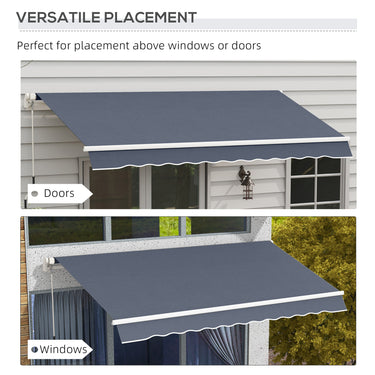 Outsunny 12' x 8' Retractable Patio Awning Sunshade Shelter with Manual Crank Handle UV & Water-Resistant for Deck Balcony Grey
