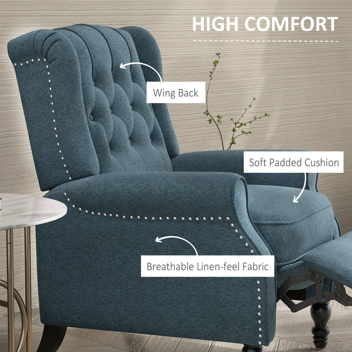 HOMCOM Wingback Reclining Chair with Footrest, Button Tufted Recliner Chair with Rolled Armrests for Living Room, Dark Grey