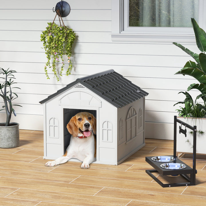 PawHut 26" Plastic Dog House Outdoor with Air Vents, for Small Medium Dogs, Grey