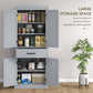 HOMCOM 72" Kitchen Storage Cabinet, Farmhouse Kitchen Pantry Cabinet with 4 Barn Doors, Drawer, Adjustable Shelves, Grey