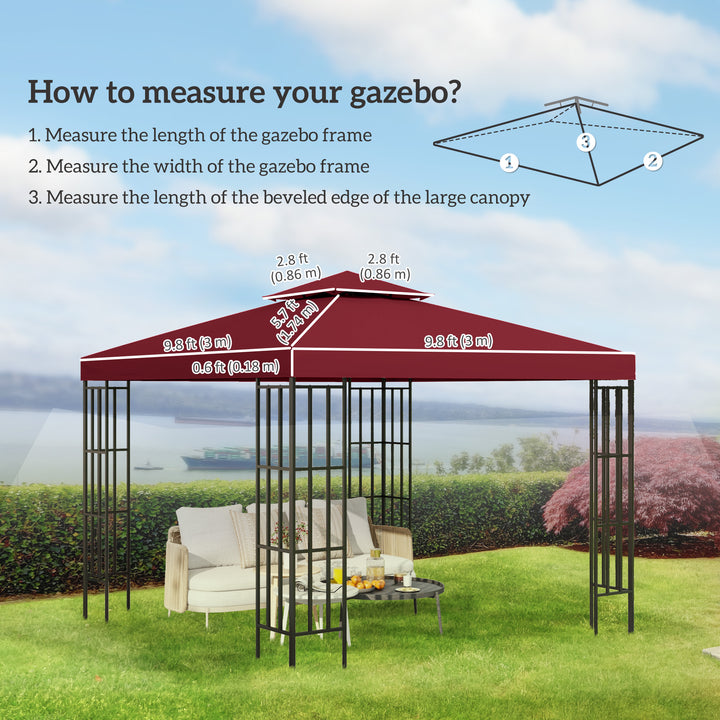 Outsunny 10' x 10' Square 2-Tier Gazebo Canopy Replacement Top Cover Outdoor Garden Sun Shade, Wine Red