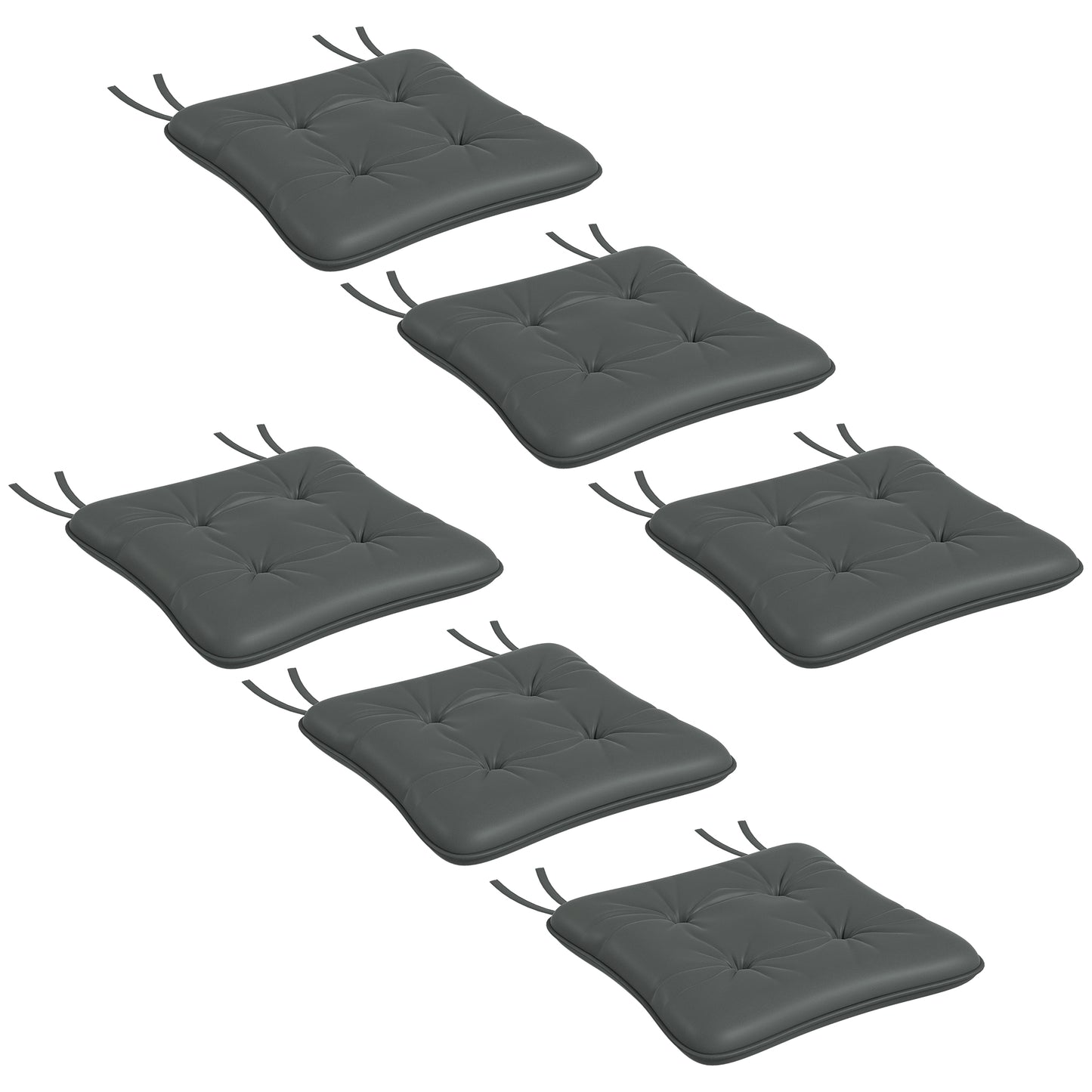 Outsunny 6-Piece Seat Cushion Replacement, Outdoor Patio Chair Cushions Set with Ties, Button Tufted, Dark Green