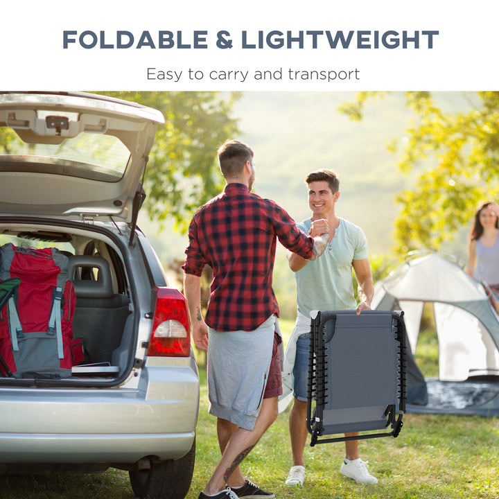 Outsunny Outdoor Folding Lounge Chair, 4-Level Adjustable Chaise Lounge with Headrest, Tanning Chair Beach Bed, Reclining Lounger Cot for Camping, Hiking, Backyard, Grey