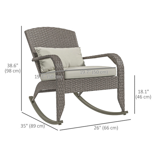 Outsunny Adirondack Chair, Outdoor Wicker Rocking Chair with High Back, Seat Cushion and Pillow for Porch, Balcony, Cream White