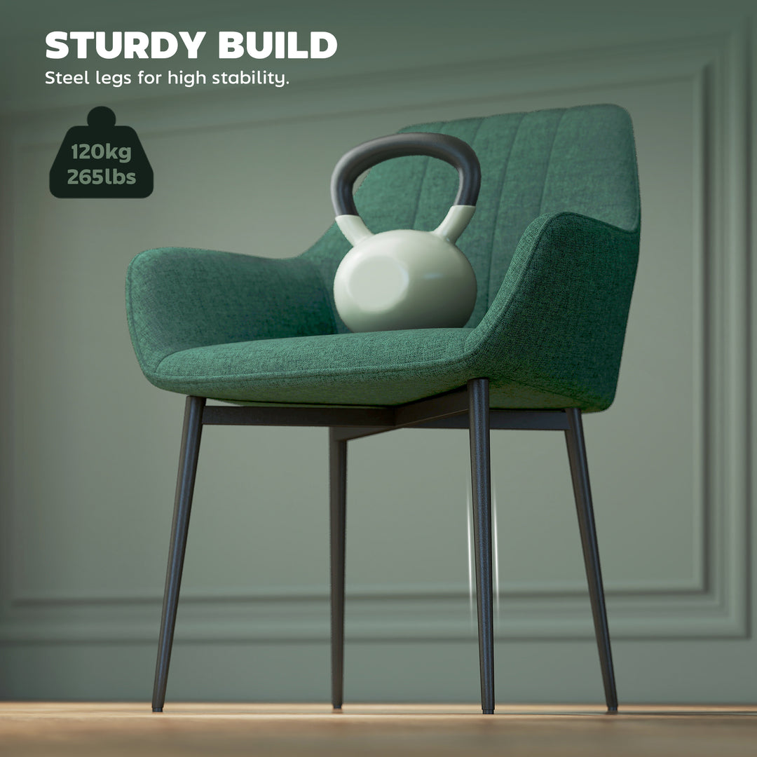 HOMCOM Dining Chairs Set of 2, Linen Upholstery Accent Chair with Back, Armrest, Metal Legs, Dark Grey