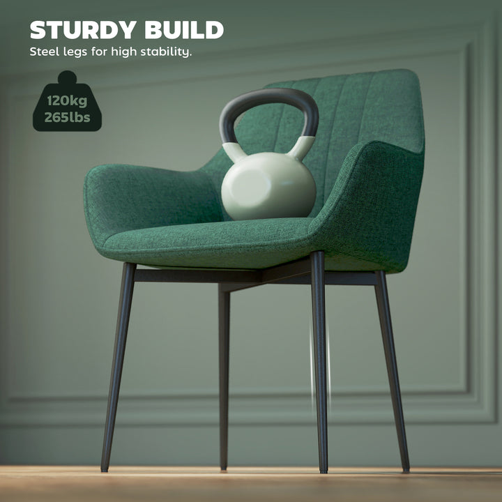 HOMCOM Dining Chairs Set of 2, Linen Upholstery Accent Chair with Back, Armrest, Metal Legs, Dark Grey