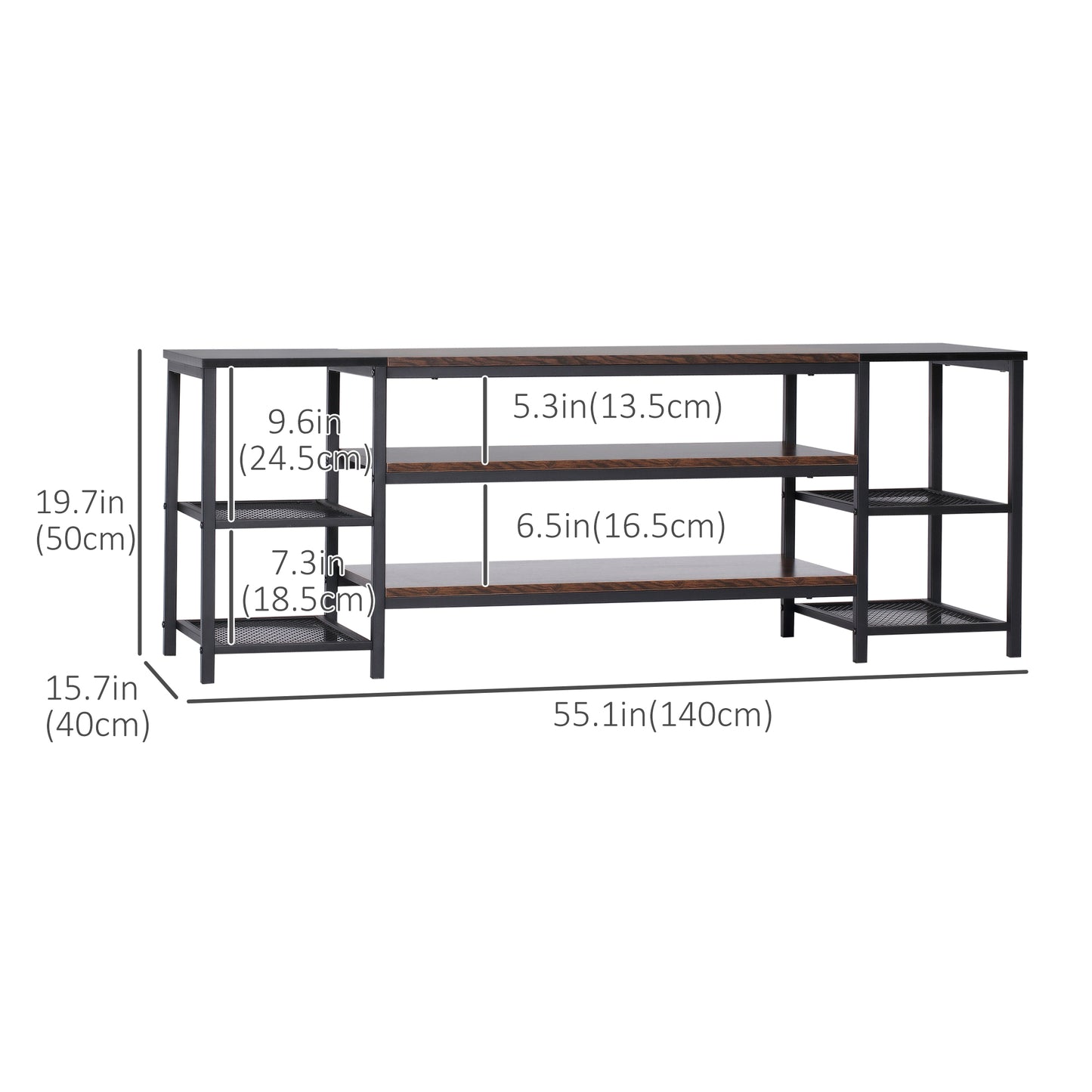 HOMCOM Industrial TV Cabinet for TVs Up to 60", TV Stand with Open Shelf Storage, Media Console with Steel Frame, Rustic Brown
