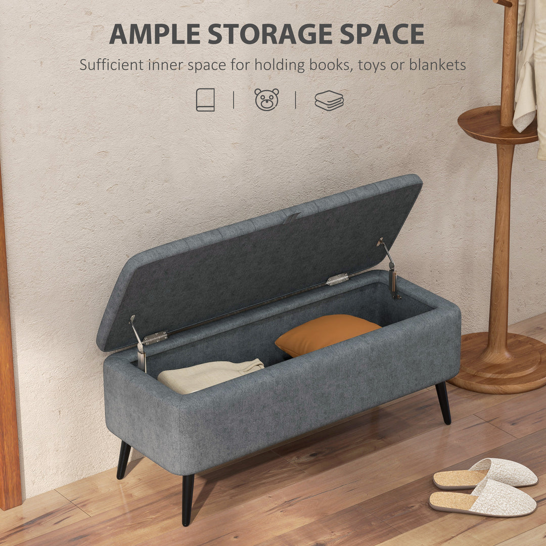 HOMCOM 40" Ottoman with Storage, Linen Upholstered Storage Ottoman Bench with Steel Legs for Living Room, Bedroom Grey