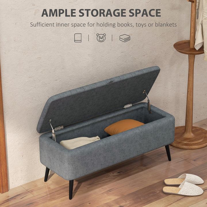 HOMCOM 40" Ottoman with Storage, Linen Upholstered Storage Ottoman Bench with Steel Legs for Living Room, Bedroom Grey