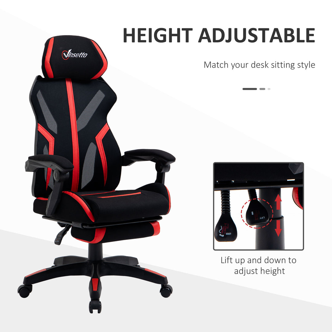 Vinsetto Gaming Chair, Ergonomic Computer Chair with Footrest, Headrest, Recliner Swivel Seat with Adjustable Height, Black