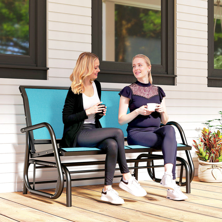 Outsunny Patio Double Glider Bench Swing Chair Rocker Heavy-Duty Loveseat Outdoor Garden Rocking Bench Steel Frame Sling Fabric Seat Black