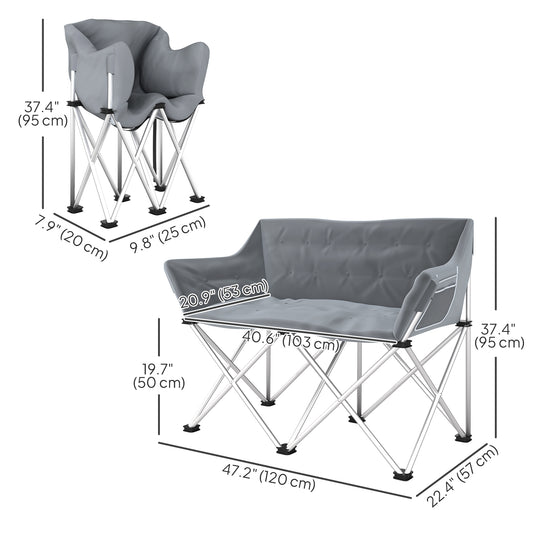 Outsunny Double Camping Chair, Oversized Camping Loveseat for Adults, Heavy Duty Folding Camp Chair, Support 529 lbs