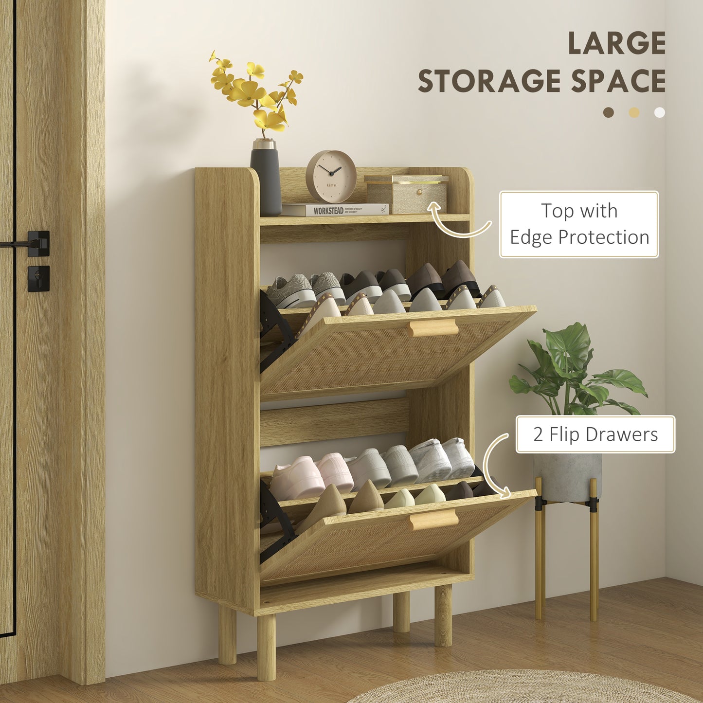 HOMCOM Entryway Shoe Cabinet with 5-Tier Shelving and Adjustable Shelves, 15 Pair Shoe Storage Organizer for Hallway, Oak