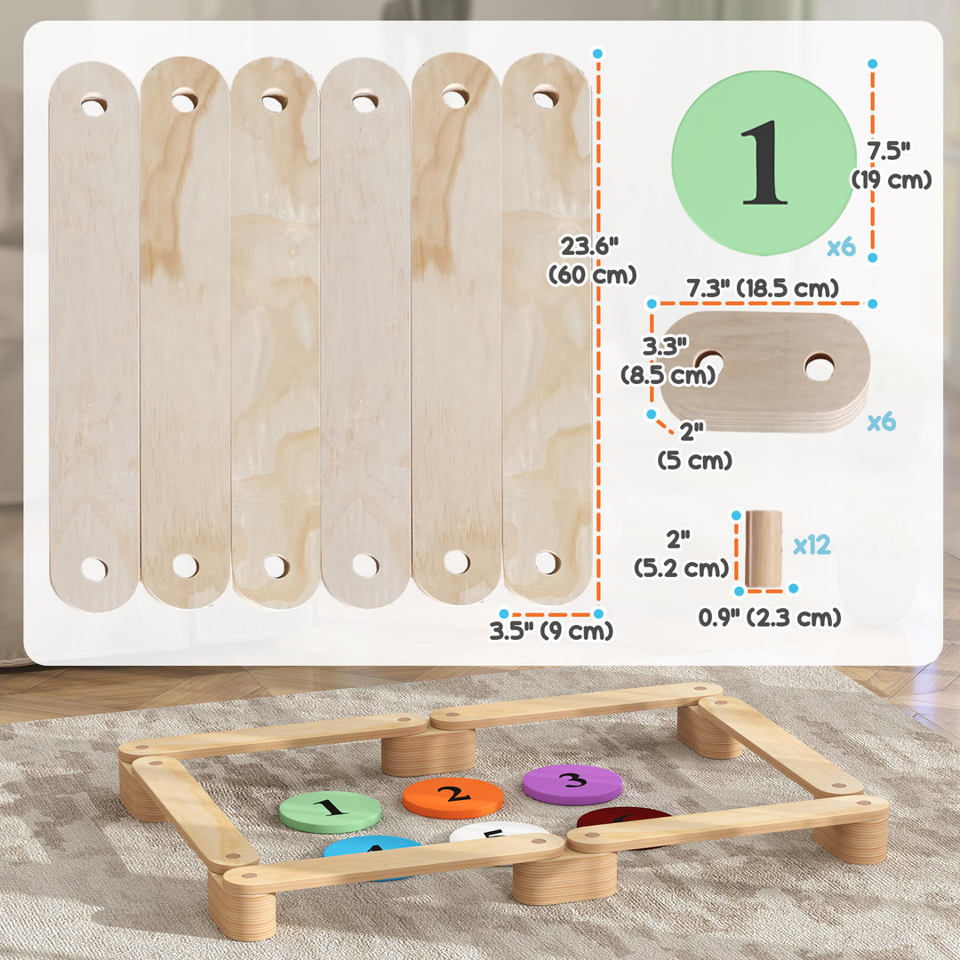 Qaba 6 PC Wooden Balance Beam for Kids, for Coordination, for Indoor Outdoor