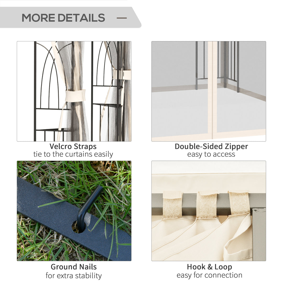 Outsunny 10'x10' Soft-top Patio Gazebo with Double Tier Roof, Mesh Curtains, Display Shelves, Top Hooks, Coffee