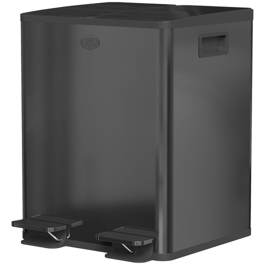HOMCOM Dual Garbage Bin, Soft-Close Trash Can with Foot Pedal, 2 x 20 Liter Garbage Can with Removable Inner Buckets, Black