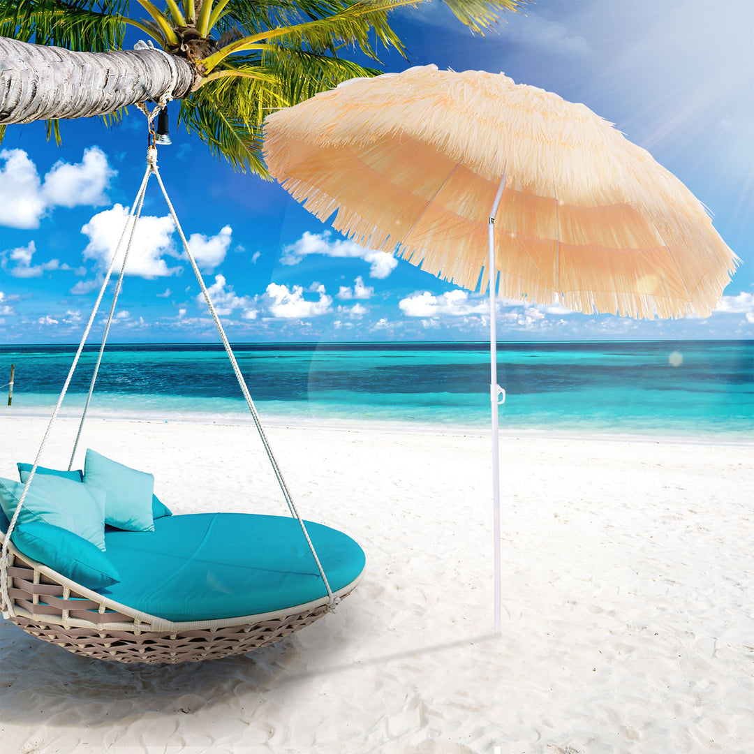 Outsunny 6FT Beach Umbrella Tilt Sunshade Height Adjustable Outdoor Market Patio Yard Crank Deck Sun Shade, Wheat