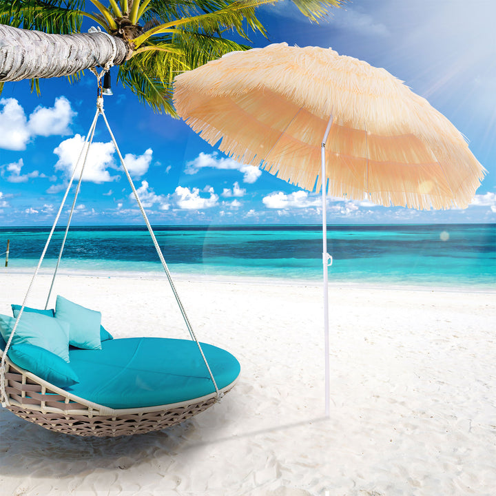 Outsunny 6FT Beach Umbrella Tilt Sunshade Height Adjustable Outdoor Market Patio Yard Crank Deck Sun Shade, Wheat