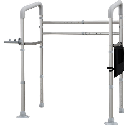 HOMCOM Stand Alone Toilet Safety Rails, Toilet Rails with Adjustable Height Width, 300lb Grab Bar with Suction Cups, Storage, Padded Handles for Elderly