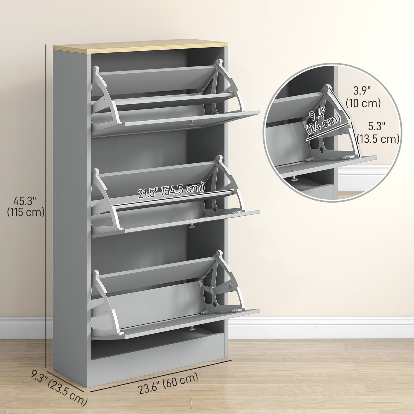 HOMCOM Modern Shoe Storage with 3 Flip Drawers and Adjustable Shelves, Shoe Cabinet Organizer for 18 Pairs of Shoes, White