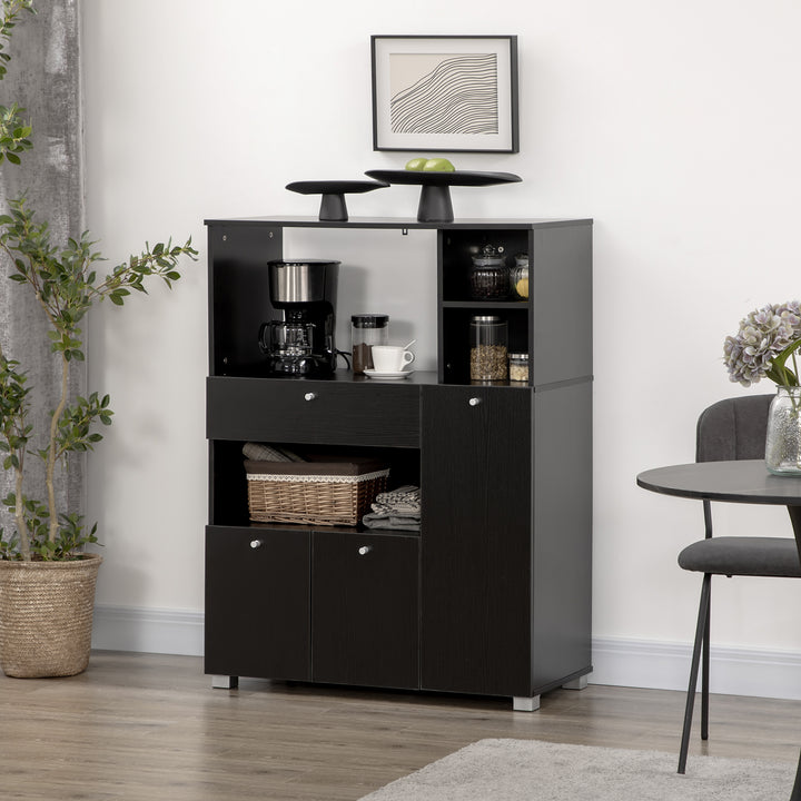 HOMCOM Compact Kitchen Pantry Cabinet Server Hutch Storage Buffet with Microwave Oven Stand Drawer and Shelves, White