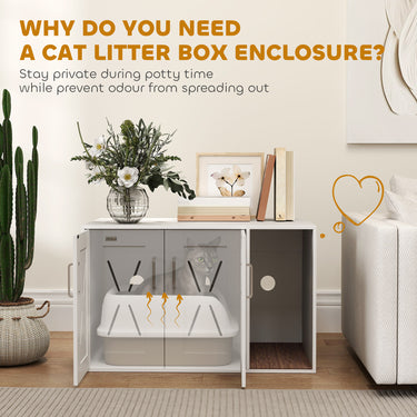 PawHut Cat Litter Box Enclosure, Hidden Cat Litter Box Furniture with Scratching Board, 31.5" x 19" x 20", White