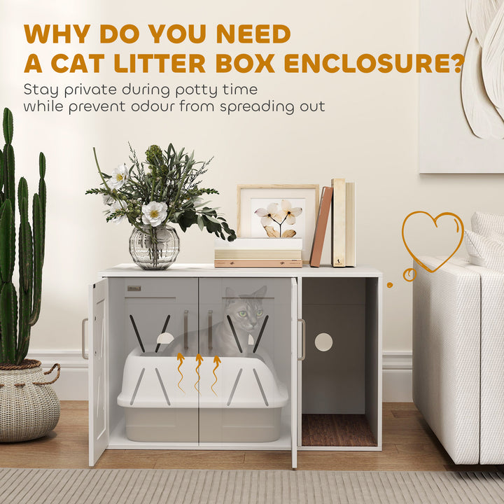 PawHut Cat Litter Box Enclosure, Hidden Cat Litter Box Furniture with Scratching Board, 31.5" x 19" x 20", White